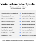 Probióticos: 18 cepas bacterianas en cada cápsula